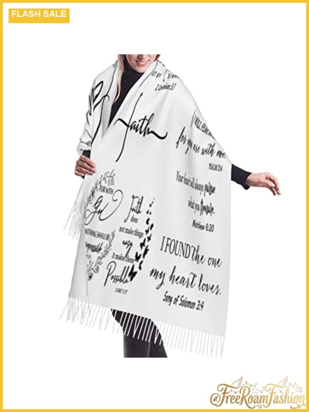 Inspirational Bible Verse Tassel Pashmina Wrap Shawl